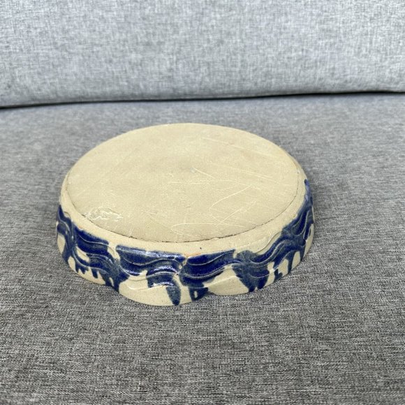 Vintage Pottery Pie Plate Serving Dish Blue Abstract Signed - Picture 6 of 7